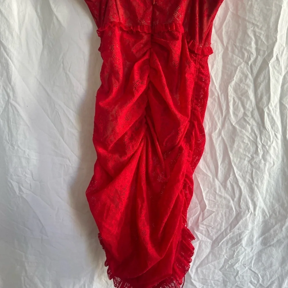 For Love And Lemons red gracie high low lace slip dress Size Small